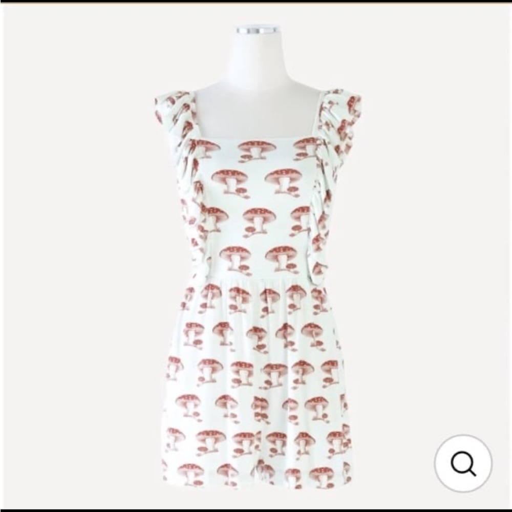 Womens Pinafore Ruffle Romper in Rhubarb Toadstool